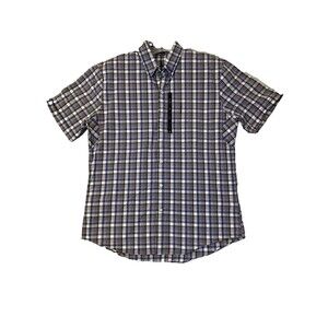 7 Diamonds Shirt  Short Sleeve Button Up Mens Large Blue & Gray Plaid Western